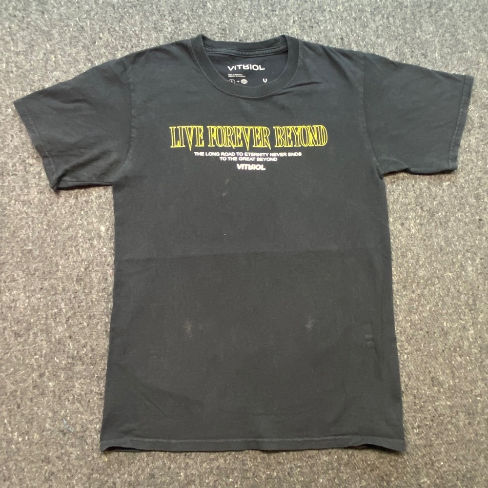 Vitriol Live Forever Beyond TShirt Sz S Mens Black Streetwear Grunge Graphic Tee